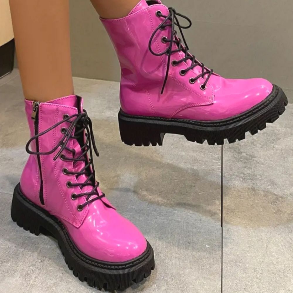 Ladies Neon Pink Combat Boots sz 8